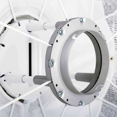 The flash is mounted upside down inside the Litemotiv Indirect